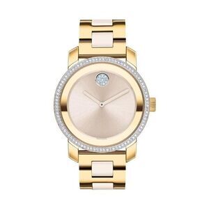 Movado Swiss Watch Yellow Gold Stainless Steel Case w/ Crystal Pave Bezel Quartz
